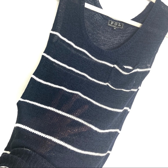 POL Modcloth Striped Knit Navy Tank Top - Picture 2 of 4